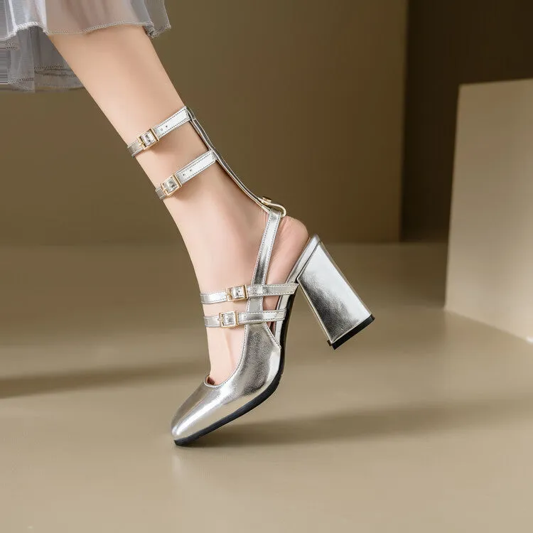 XIEYINSHE  High Heel Sandals Soft Patent Leather Mary Jane Women's Shoes Detachable Belt Buckle  Spring and Summer New Closed Toe Leather Sandals Foreign Trade