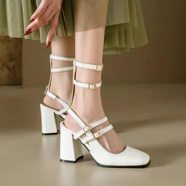 XIEYINSHE  High Heel Sandals Soft Patent Leather Mary Jane Women's Shoes Detachable Belt Buckle  Spring and Summer New Closed Toe Leather Sandals Foreign Trade