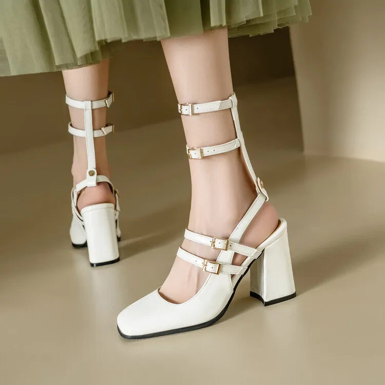 XIEYINSHE  High Heel Sandals Soft Patent Leather Mary Jane Women's Shoes Detachable Belt Buckle  Spring and Summer New Closed Toe Leather Sandals Foreign Trade