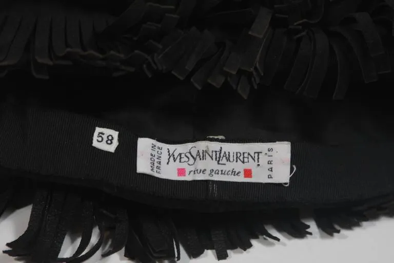 YVES SAINT LAURENT Rive Gauche Black Suede Fringe Hat Size 58
